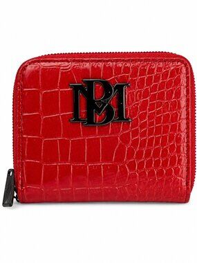 Badgley Mischka Red Croc Embossed Zip Around Wallet ID Holder